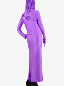 Vêtement de zentai beau combinaison enveloppé pour femme en lycra spandex violet Déguisements Halloween