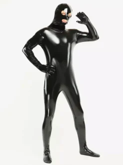 Vêtement de zentai noir de yeux et bouche ouverts Déguisements Halloween