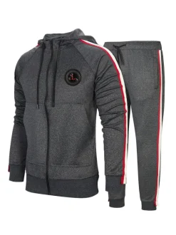 Vêtements D'actif Hommes 2 Pièces À Manches Longues À Capuche Gris Noir