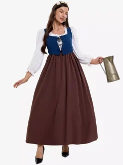 Vêtements de ferme rétro médiévaux robe de femme de chambre de village de la période coloniale costumes de cosplay