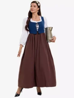 Vêtements de ferme rétro médiévaux robe de femme de chambre de village de la période coloniale costumes de cosplay