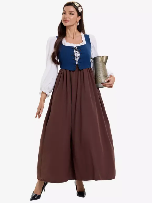 Vêtements de ferme rétro médiévaux robe de femme de chambre de village de la période coloniale costumes de cosplay