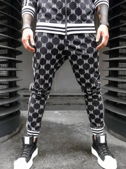 Vêtements d'active pour hommes 2 pièces imprimées à manches longues noir