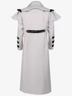 Vêtements de banquet de palais médiéval blanc coupe-vent long avec fente à fermeture éclair vêtements de performance sur scène
