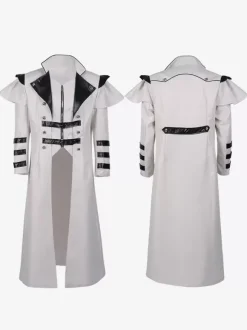 Vêtements de banquet de palais médiéval blanc coupe-vent long avec fente à fermeture éclair vêtements de performance sur scène