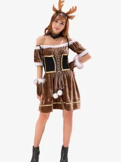Vêtements de fête de costume de Noël de renne mignon de Noël marron