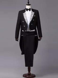 Vêtements de smoking à manches longues pour hommes noirs Costumes de Performance rétro Costumes rétro