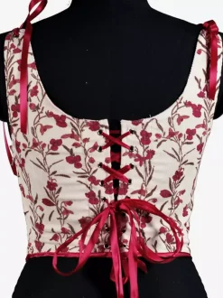 Vêtements vintage Corset vintage Vêtements vintage pour femmes Corset à lacets blanc écru Imprimé pour adultes Rétro pour femmes