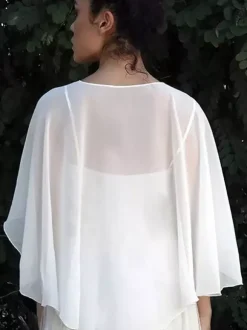 Wrap de mariage Ivoire manches courtes col bijou châles en mousseline de soie couverture de mariée