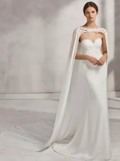 Wraps de mariage Ivoire Jewel Neck Capes Mousseline de soie Dentelle Bridal Cover Up