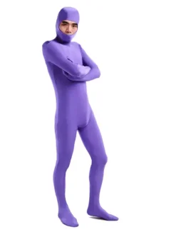 Zentai combinaison Face ouverte unisexe en lycra spandex violet Déguisements Halloween