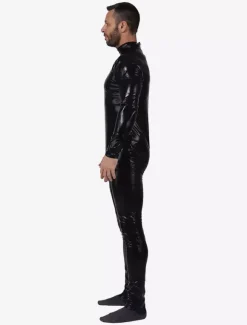 Zentai Noir Déguisements Halloween Métallisé Brillant Combinaison Costume Pour Les Hommes